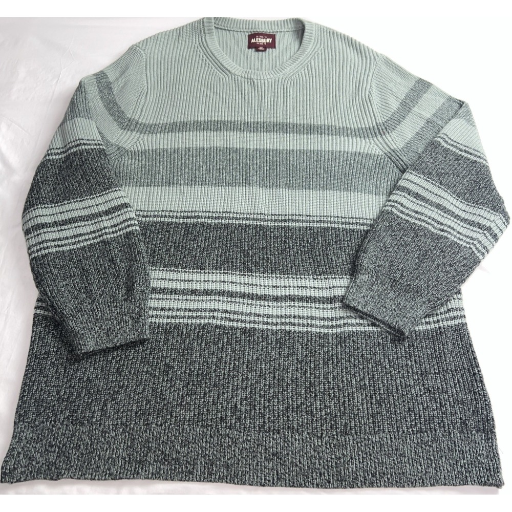Alesbury XXL Green Striped Cotton Sweater Pullover Ribbed V-Neck Classic Men F06